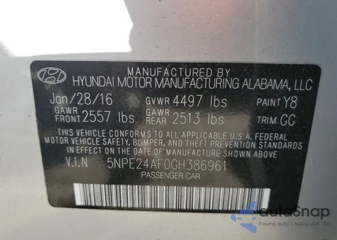 2016 Hyundai Sonata Se из США, поврежденный, VIN 5NPE24AF0GH386961